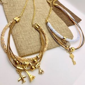 New necklace with frosty Murano leather, multicolor leather, and golfi gold